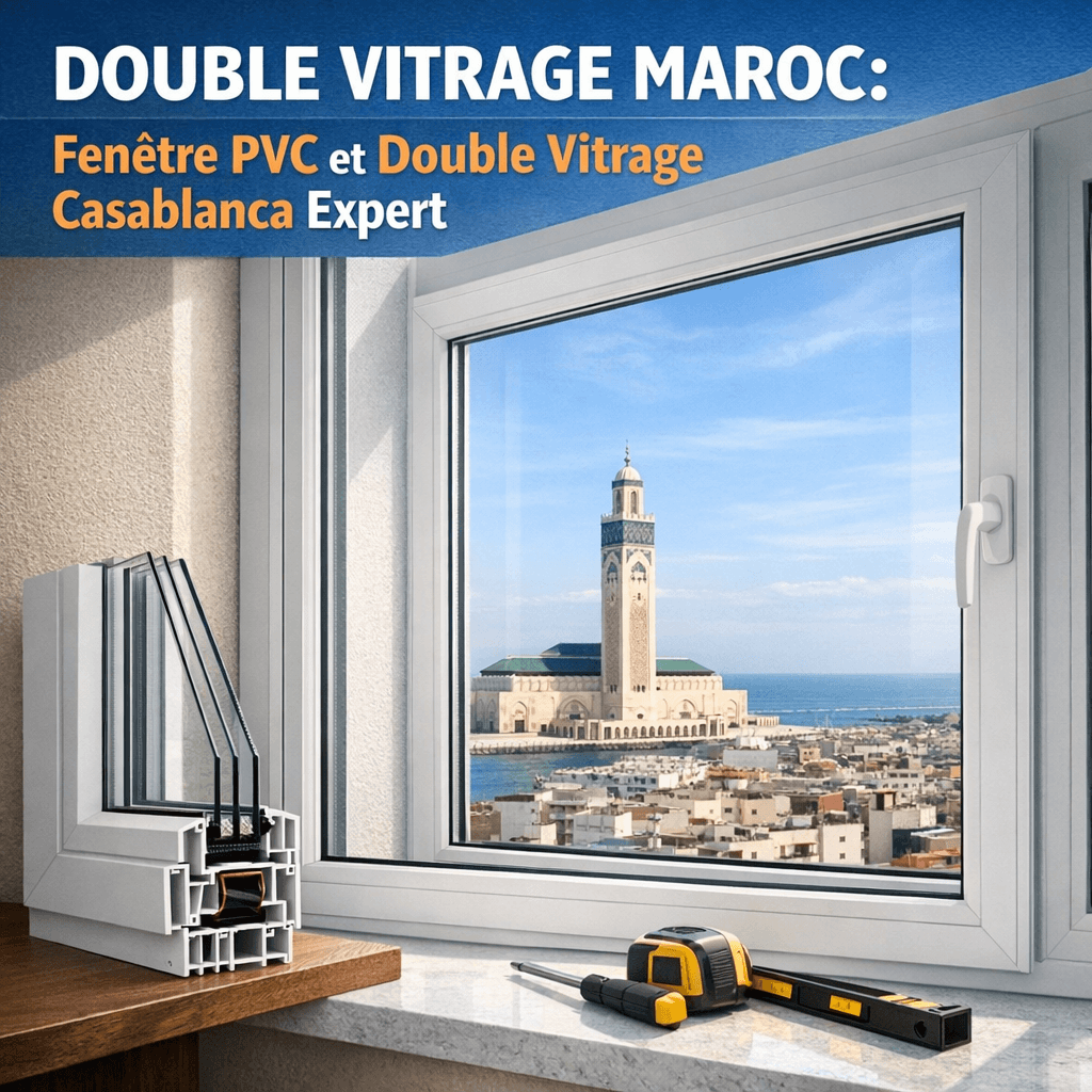 Fenêtre PVC à double vitrage moderne, expert en isolation à Casablanca, Maroc.
