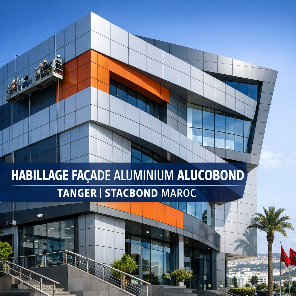 Modern commercial building in Tanger, Morocco with sleek aluminum Alucobond facade cladding by Stacbond Maroc.