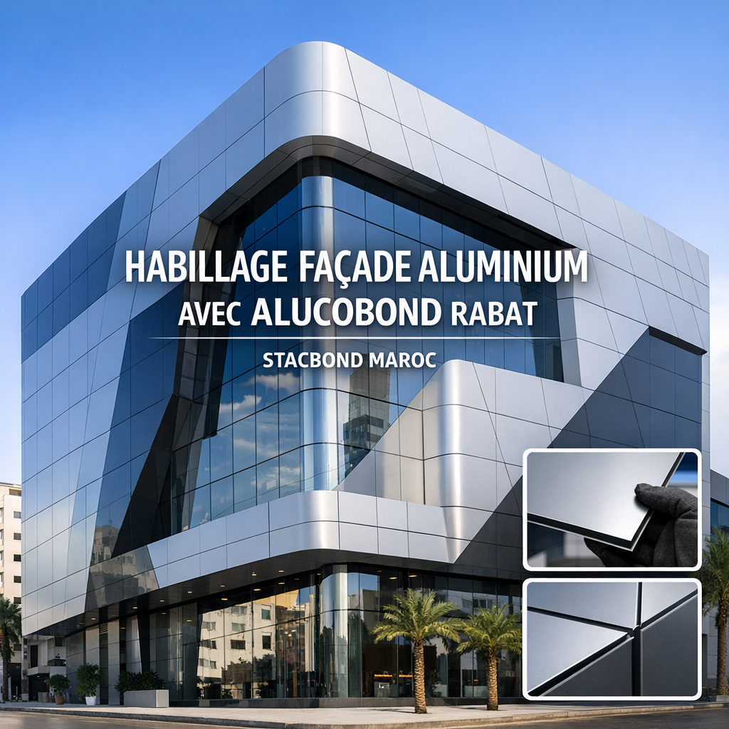 Modern commercial building in Rabat with sleek aluminum facade cladding using Alucobond panels by Stacbond Maroc.